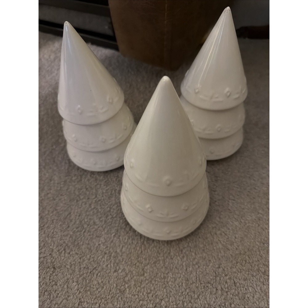 Threshold Set of 3 White Ceramic Christmas Tree Decorations 7.87 Inch Figurines